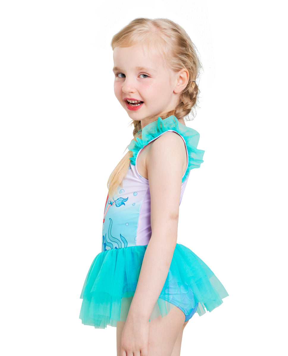 Girls OnePiece Mermaid Swimwear Princess UPF50+ Blue Swimsuit for