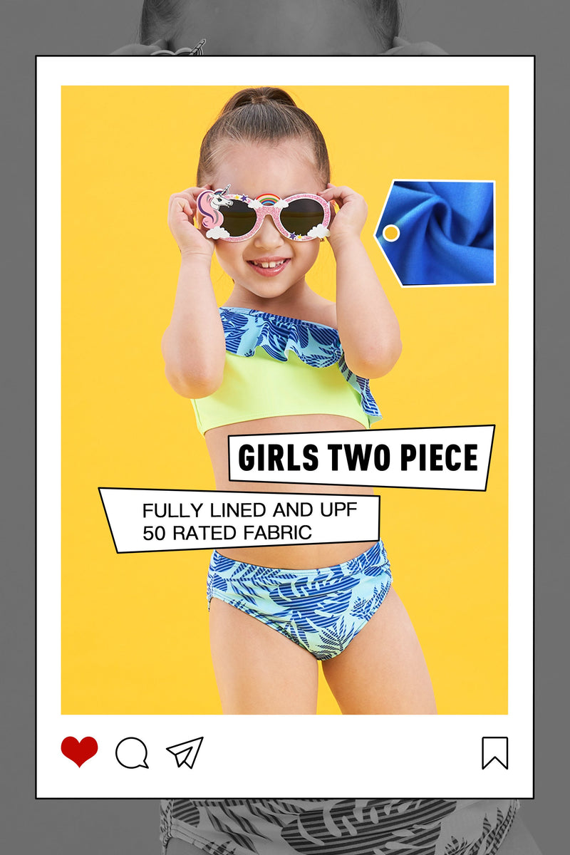 Girls Two Piece Swimsuits, Kids Flamingo Hawaiian Ins Bikini, Tropical Printing Beach Bathing Suit for Vacation | IKALI Costume 8-9 Years