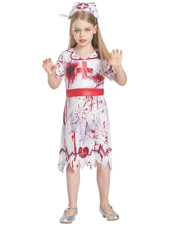 Girls Zombie Nurse Dress Headband 2 Pcs Costume