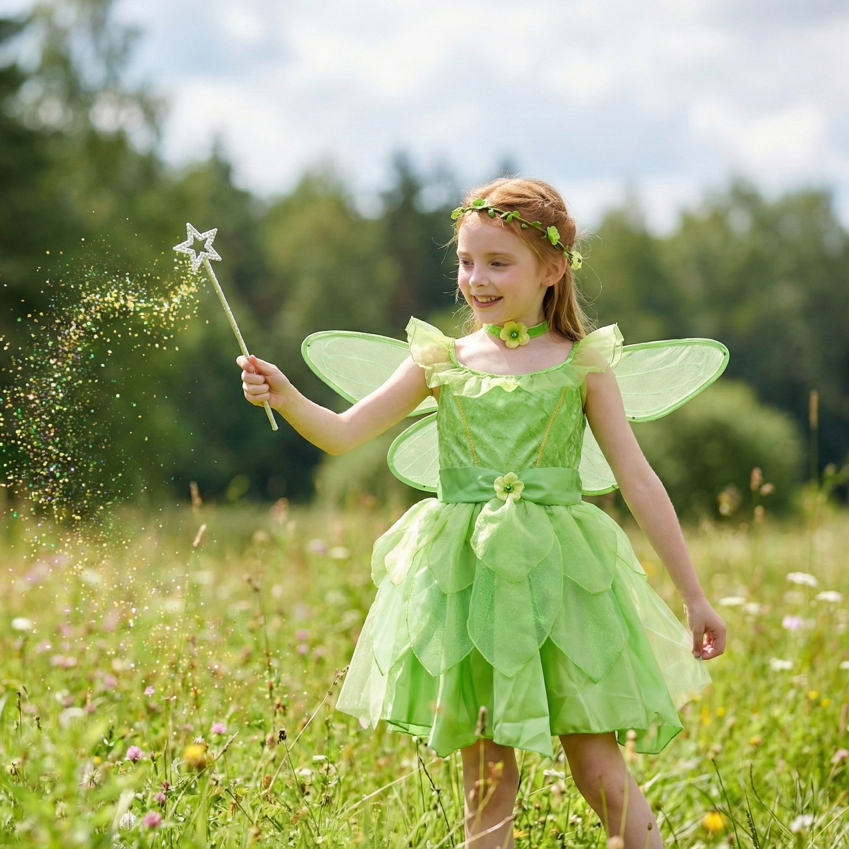 Girls' Green Forest Fairy Costume IKALI COSTUME Girls' Green Forest Fairy Costume IKALI COSTUME