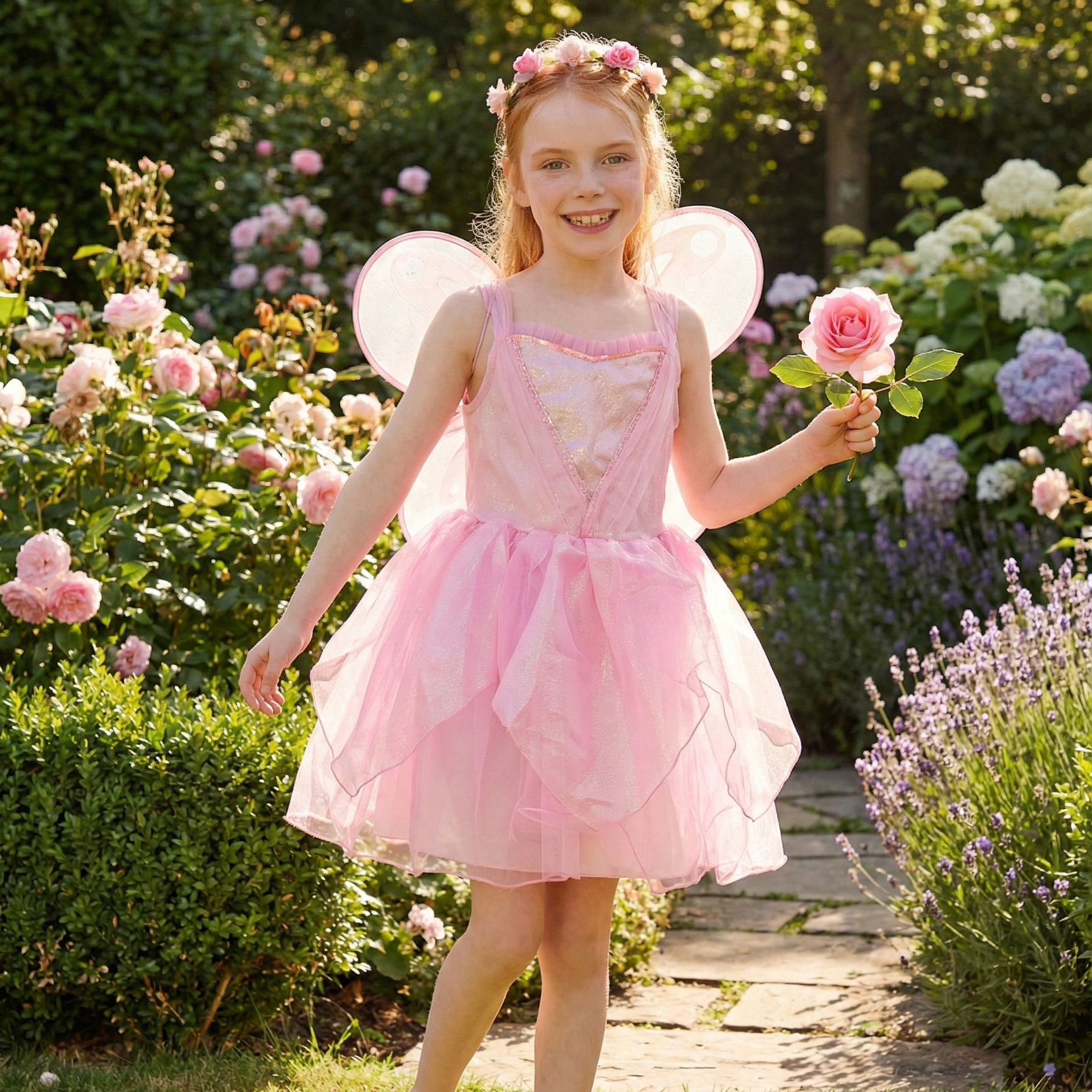 Girls' Pink Garden Fairy Costume IKALI COSTUME Girls' Pink Garden Fairy Costume IKALI COSTUME