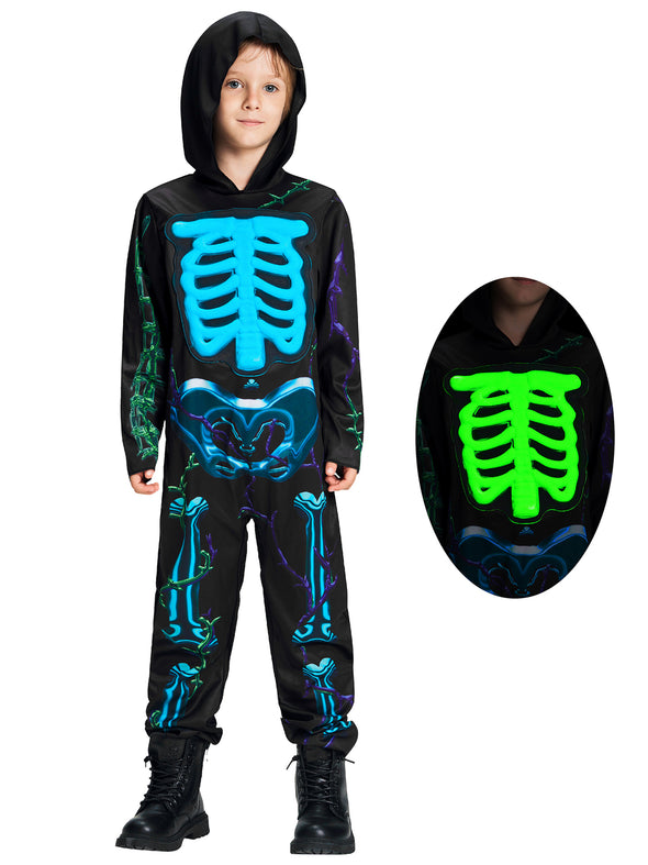 Kids Glow in the Dark 3D Skeleton Jumpsuit Halloween Costume