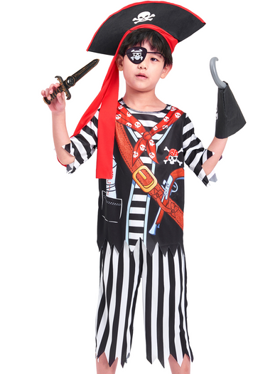 Boys Pirate Captain Jack Set, Buccaneer Fancy Dress Outfit (5pcs Set)