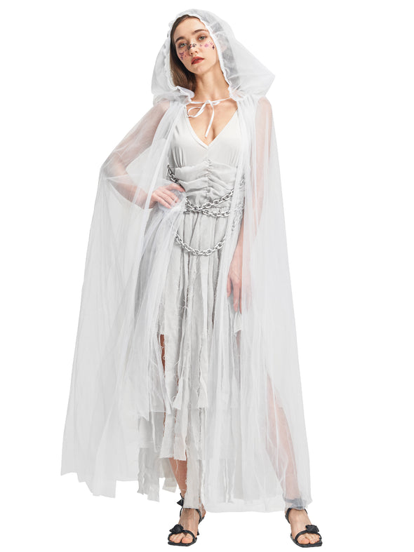 Women Ghost Costume Dress Chains Cape Set