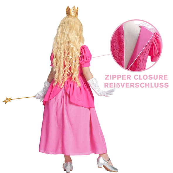 Girls Princess Peach Dress 7 Pcs Costume