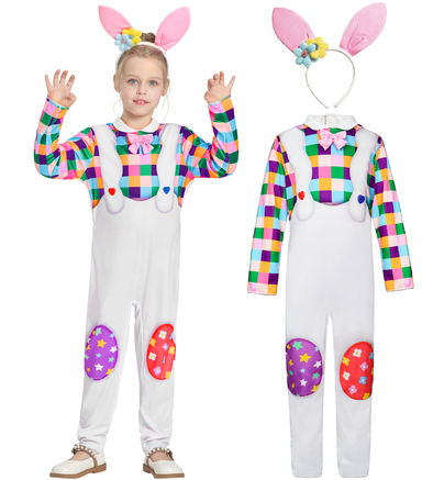 Girls Easter Bunny Jumpsuit Headband 2 Pcs Costume