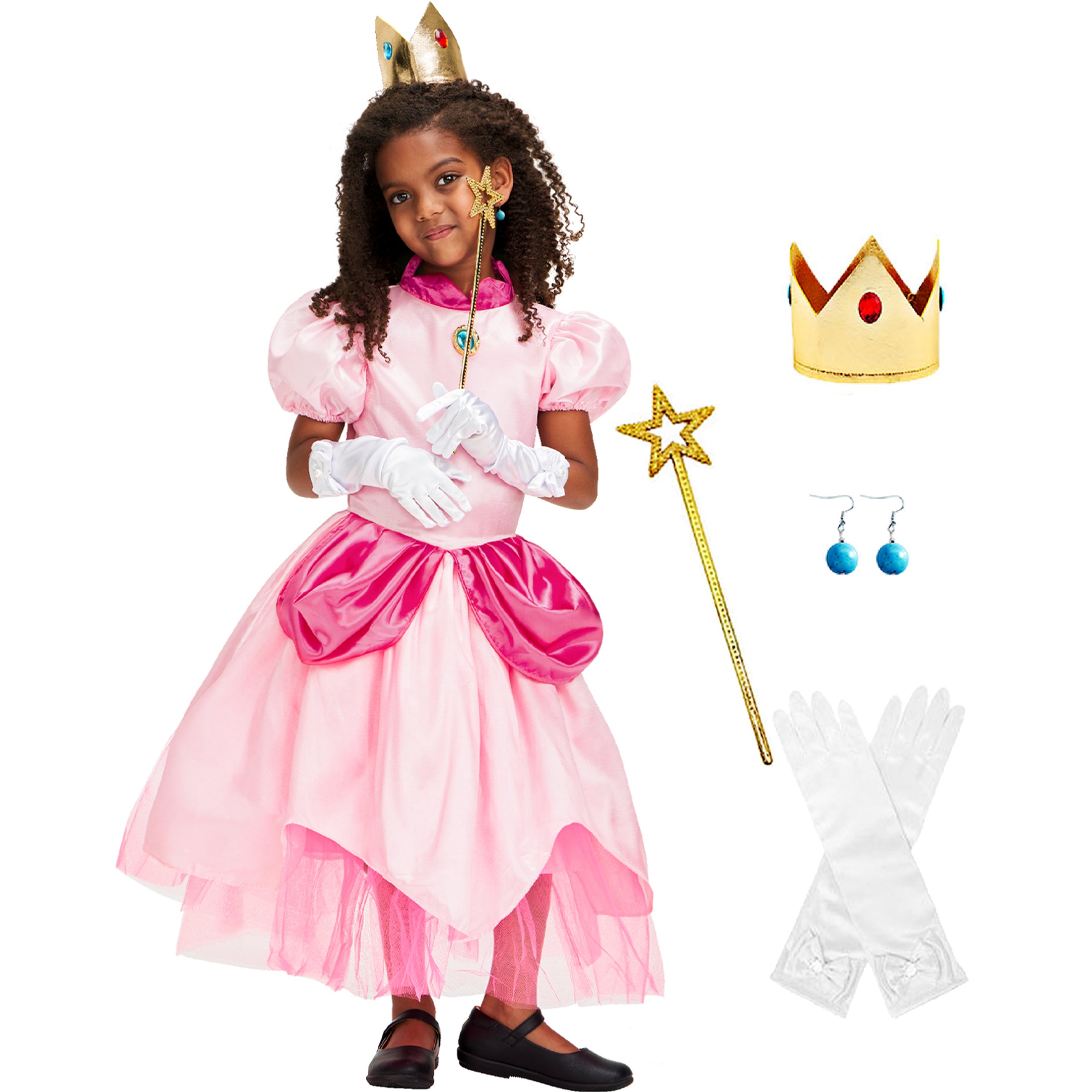 Princess Peach Costume Dress For Girls – Halloween Cosplay Outfit With Crown, Gloves, Scepter - View #6