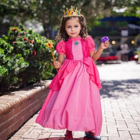Girls Princess Peach Halloween Costume Dress Set Rose Red