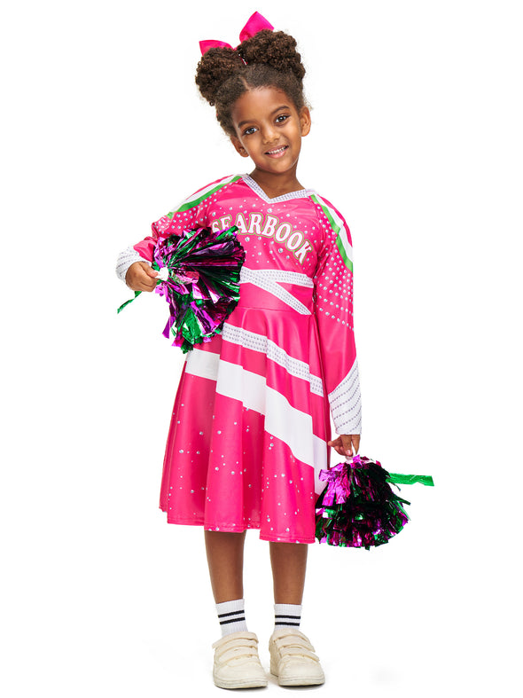Girls Cheerleader Dress Pompoms Hairpin Set Halloween Costume