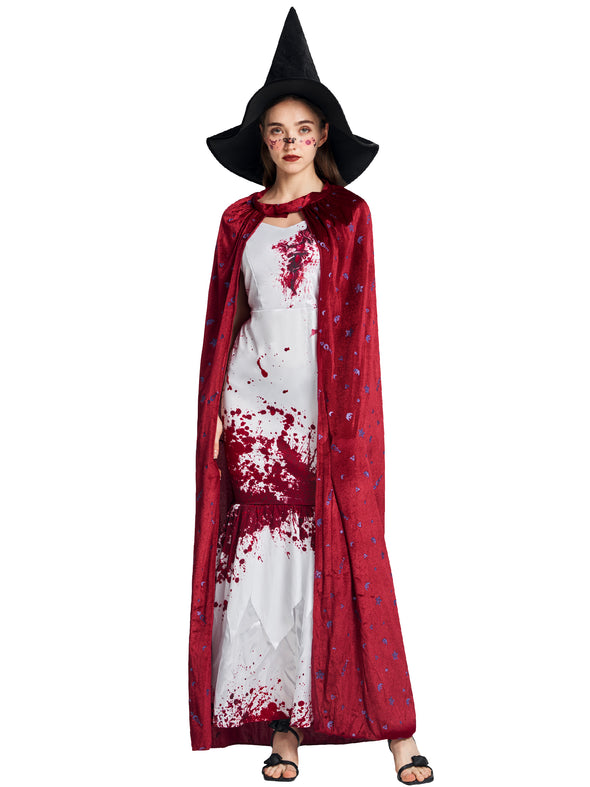 Women Witch Cape Hat Set Halloween Costume