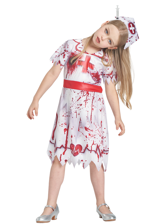 Girls Zombie Nurse Dress Headband 2 Pcs Costume