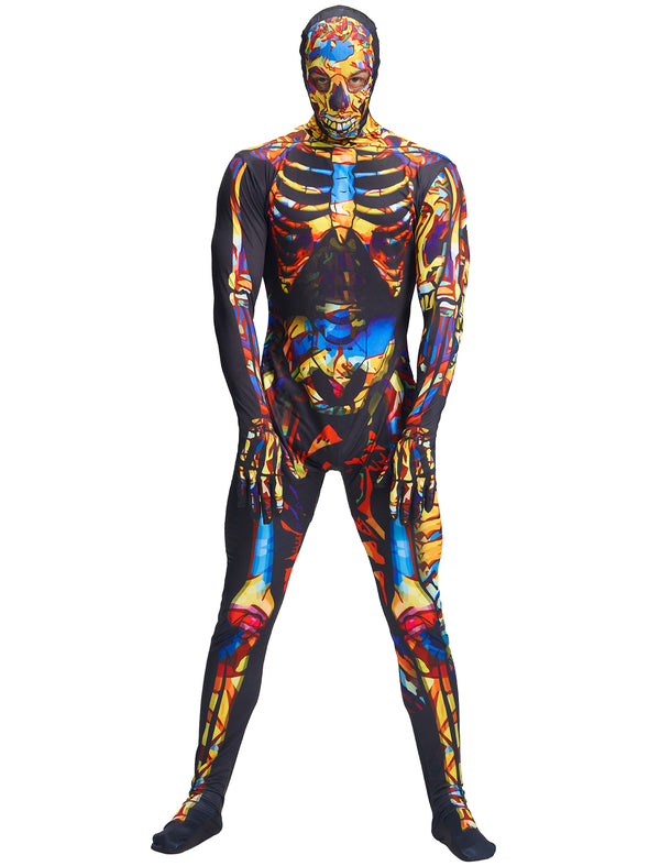 Men Skeleton Jumpsuit Hooded Mask Set Halloween Costume