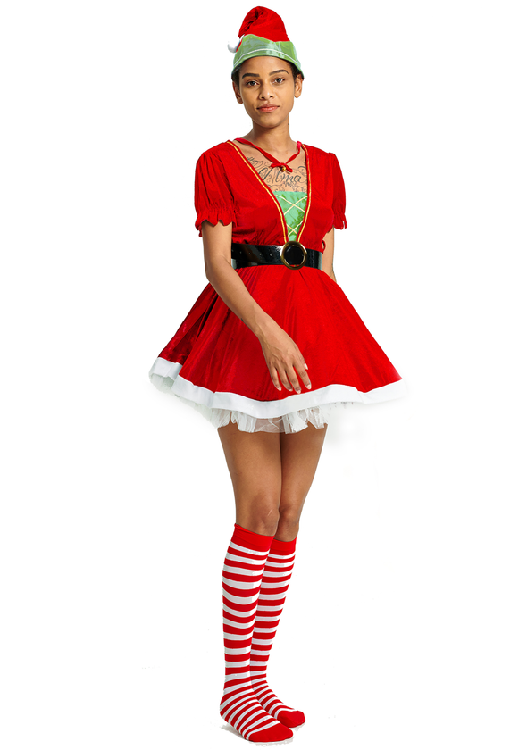 Women Santa Elf Dress 7 Pcs Christmas Costume