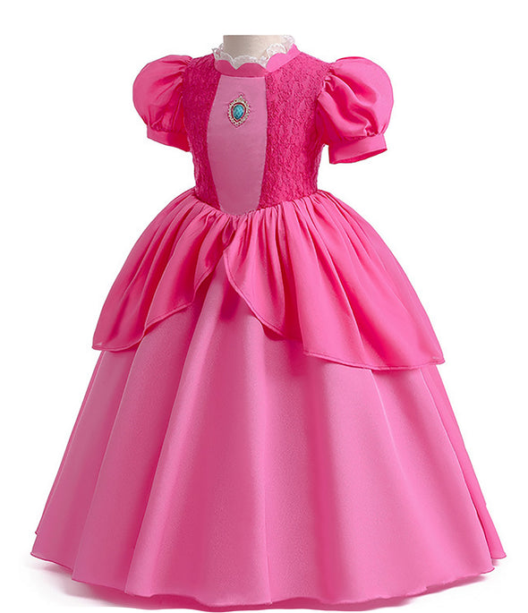 Girls Princess Peach Dress 7 Pcs Costume