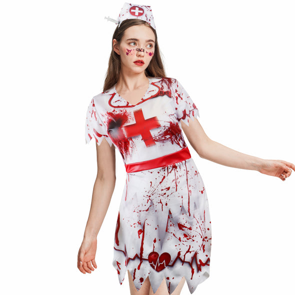 Women Zombie Nurse Dress Headband 2 Pcs Costume