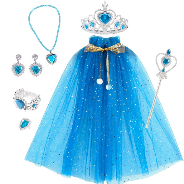 Little Girls Princess Dress up Trunk Pink Cape Jewelry Gift Set 粉红色