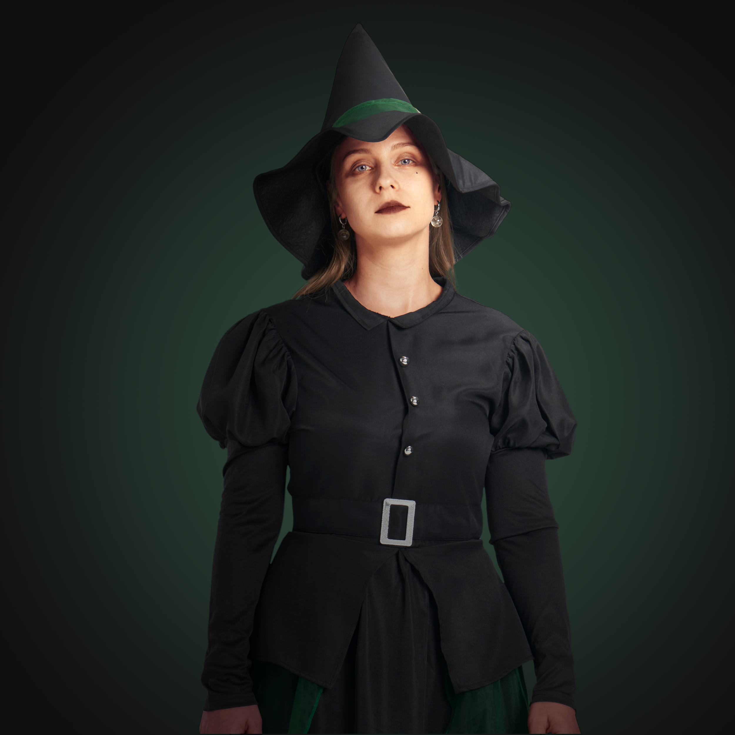 Women Witch Puffy Sleeve Dress Pointed Hat 2 Pcs Costume Green Black Halloween Adult Woman Dressing Up Outfit L Women Witch Puffy Sleeve Dress Pointed Hat 2 Pcs Costume Green Black Halloween Adult Woman Dressing Up Outfit L