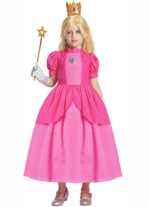 Girls Princess Peach Dress 7 Pcs Costume