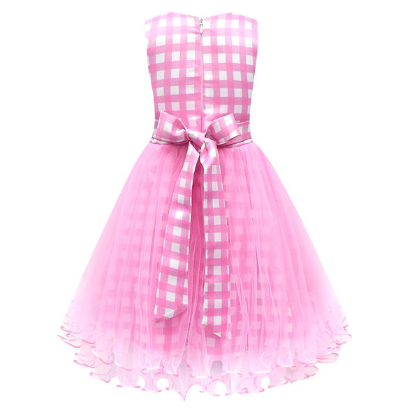 Girl Pink Plaid Sleeveless Dress Accessories Set Movies Costume