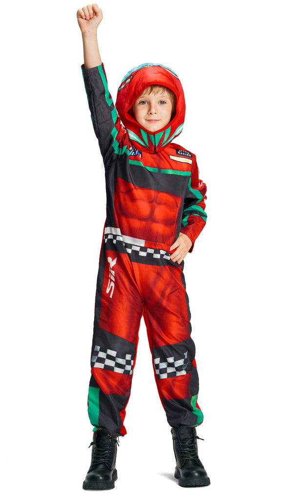 Kids Racer Jumpsuit Helmet Set Halloween Costume