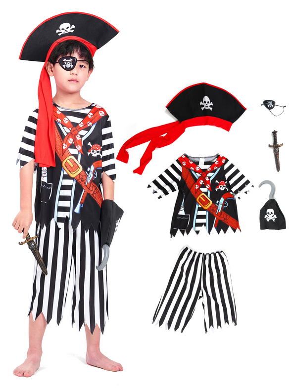 Boys Pirate Captain Jack Set, Buccaneer Fancy Dress Outfit (5pcs Set)