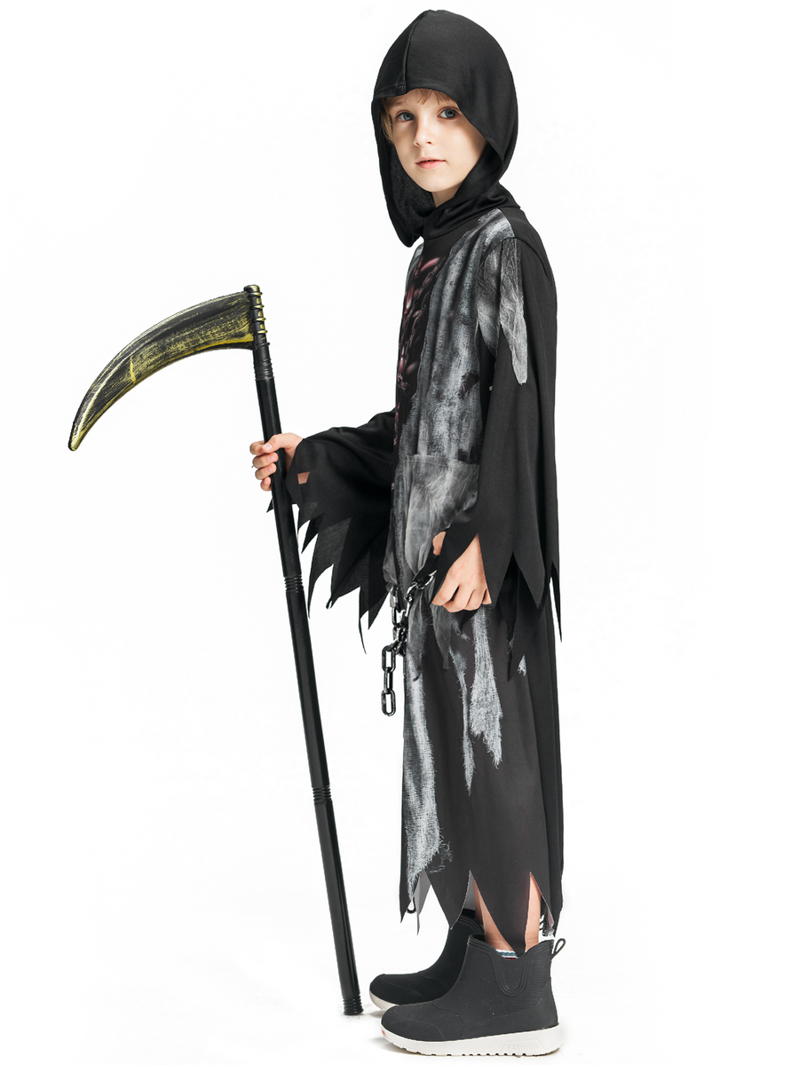 Kids Grim Reaper Robe Scythe Chains Set Halloween Costume Death ...