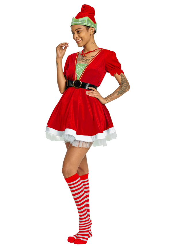 Women Santa Elf Dress 7 Pcs Christmas Costume