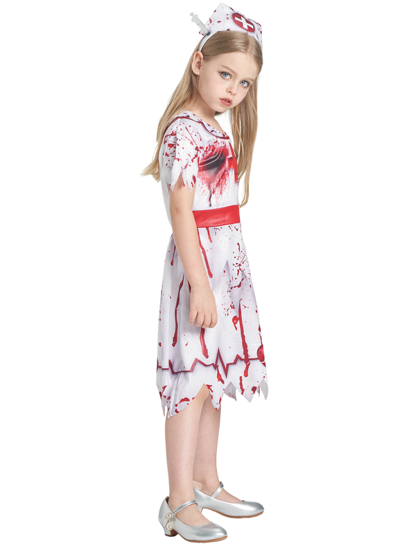 Girls Zombie Nurse Dress Headband 2 Pcs Costume