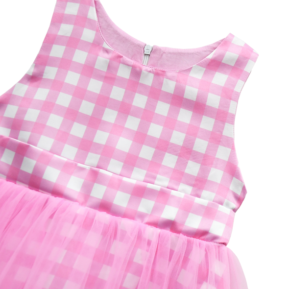 Girl Pink Plaid Sleeveless Dress Accessories Set Movies Costume