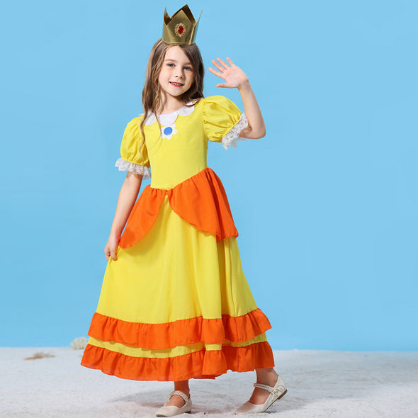 Girls Princess Daisy Dress Accessories Set Halloween Costume Yellow
