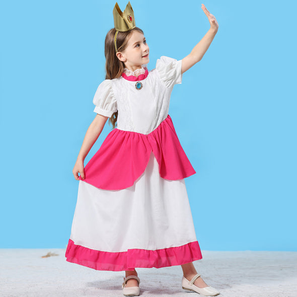 Girls Princess Peach Dress Accessories Set Halloween Costume Pink