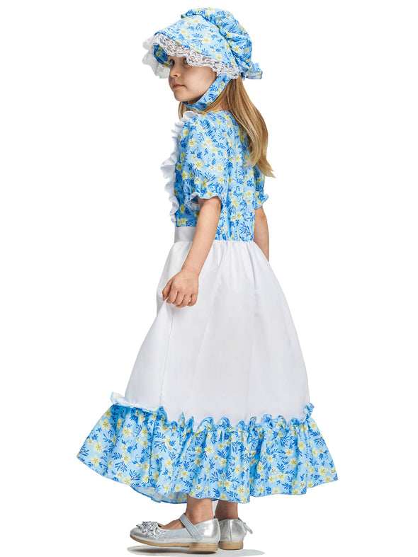 Girls Pioneer Dress Bonnet Set Halloween Costume Blue