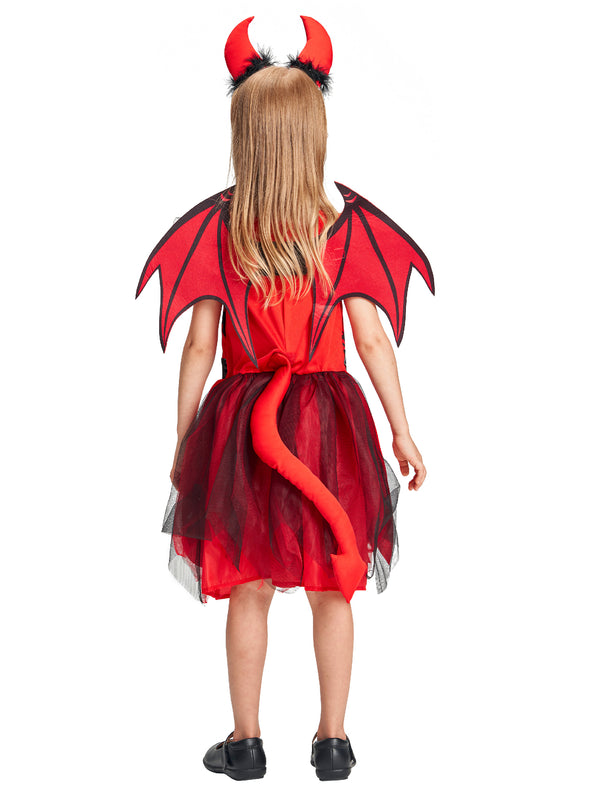 Girls Devil Dress Headband Tail Wings Set Halloween Costume
