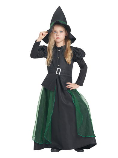 Girls Green Witch Dress Hat 2 Pcs Costume