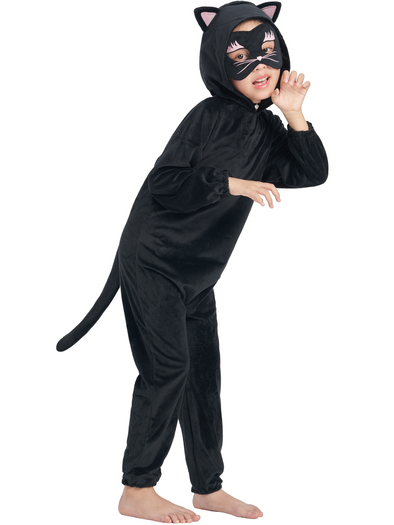 Kids Black Cat Jumpsuit 3 Pcs Halloween Costume