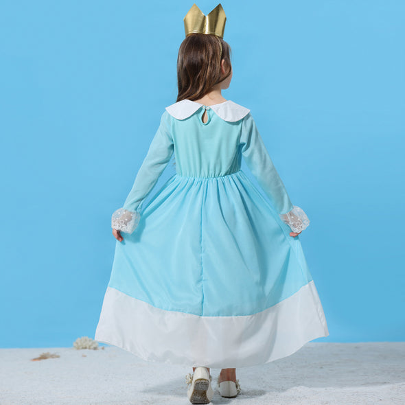 Girls Princess Rosalina Dress Crown Headband Set Halloween Costume Blue