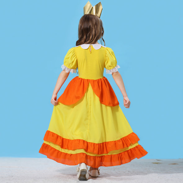 Girls Princess Daisy Dress Accessories Set Halloween Costume Yellow