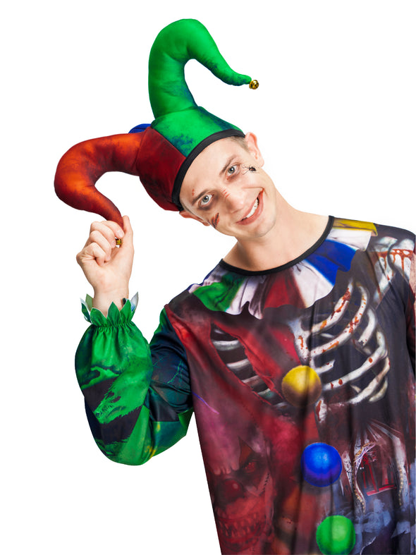 Men Skeleton Clown Jumpsuit Hat Set Halloween Costume