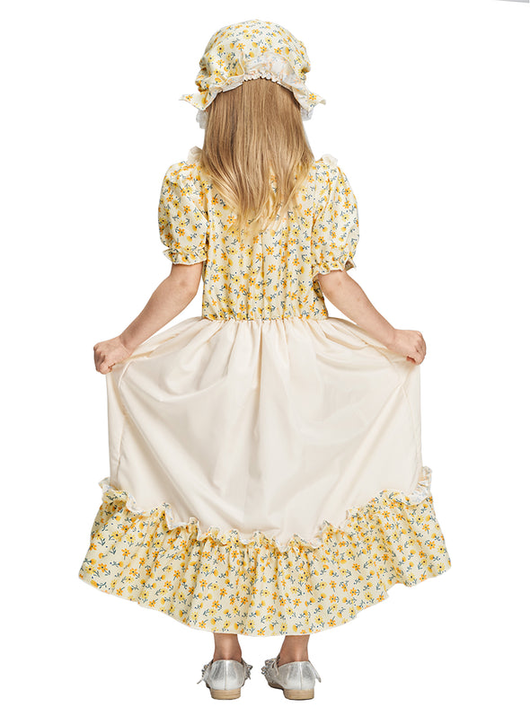 Girls Pioneer Dress Bonnet Set Halloween Costume Yellow