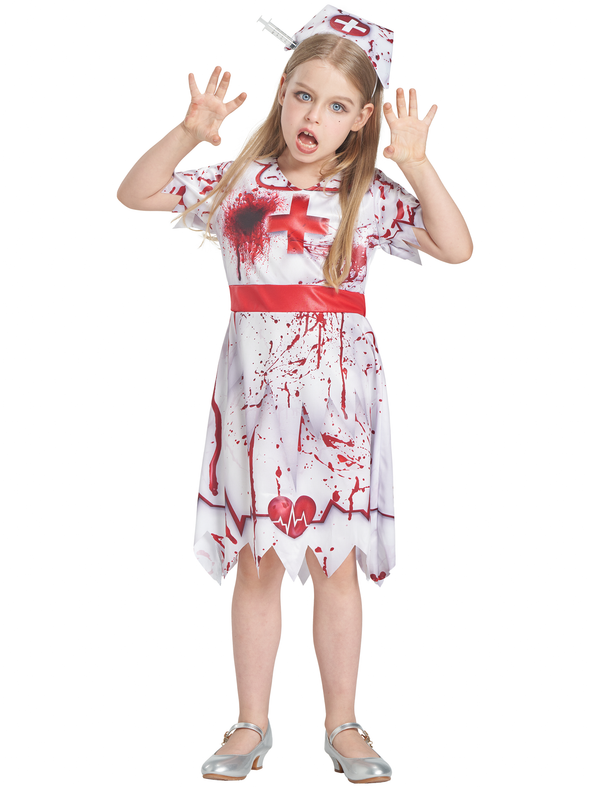 Girls Zombie Nurse Dress Headband 2 Pcs Costume