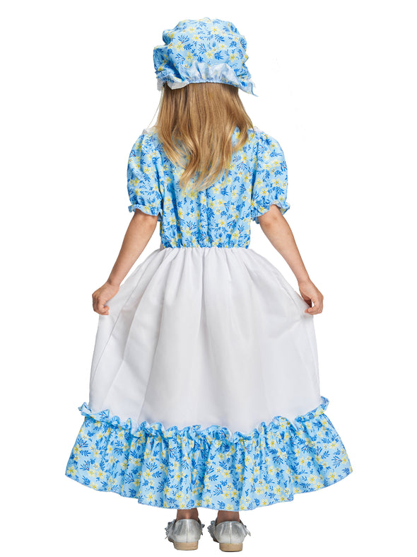 Girls Pioneer Dress Bonnet Set Halloween Costume Blue