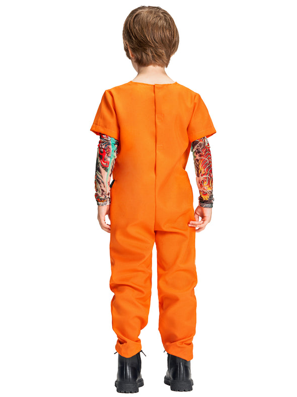 Kids Prisoner Jumpsuit Handcuffs Key Arm warmers Set Halloween Costume