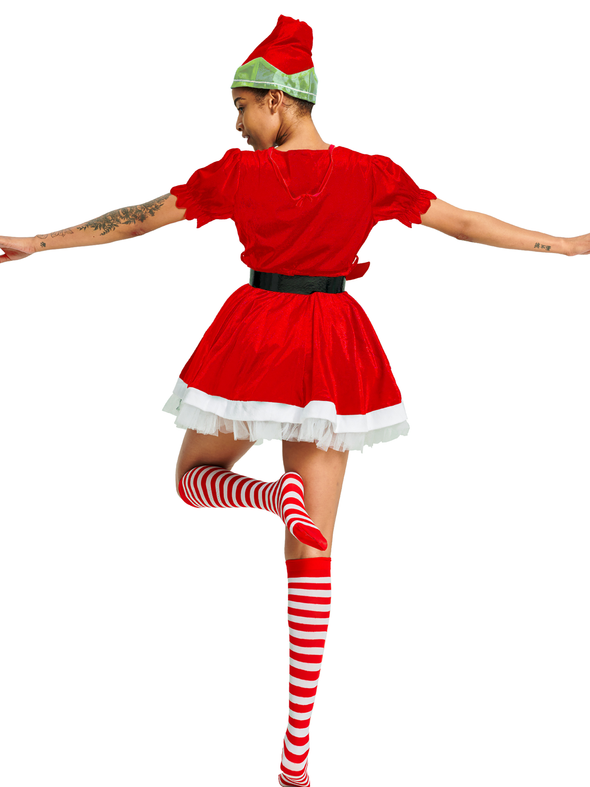 Women Santa Elf Dress 7 Pcs Christmas Costume