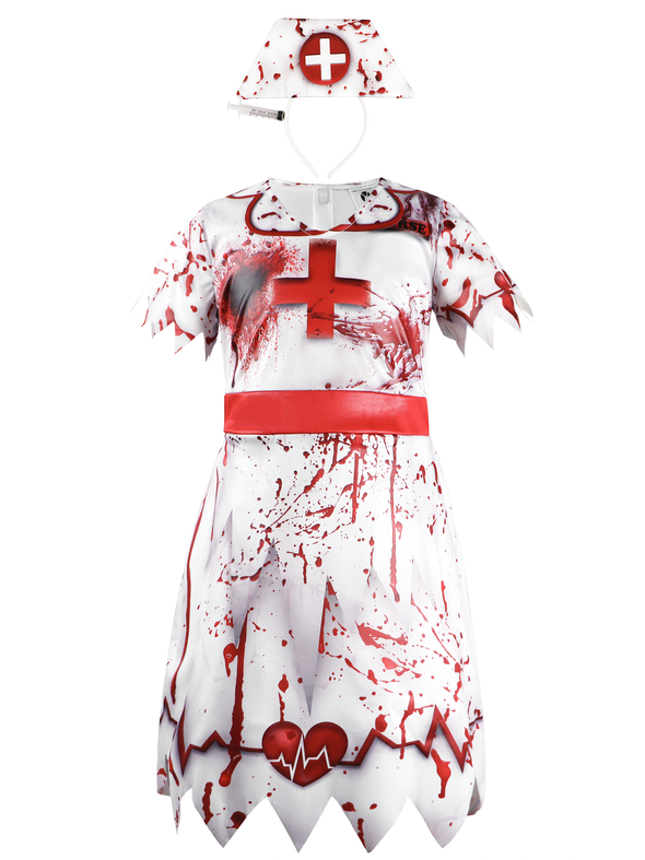 Girls Zombie Nurse Dress Headband 2 Pcs Costume