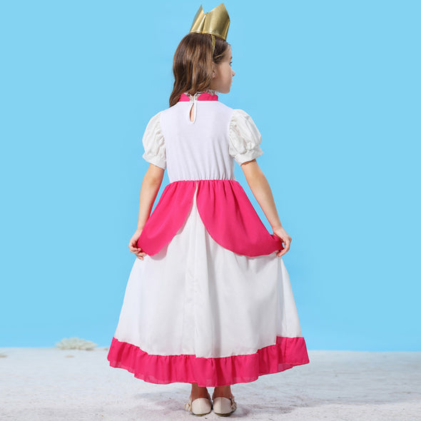 Girls Princess Peach Dress Accessories Set Halloween Costume Pink