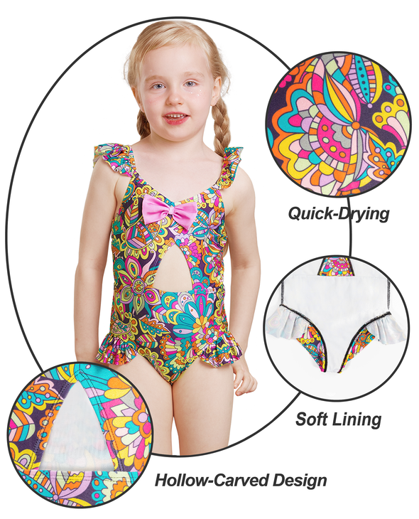 Girls One-Piece Colorful Flowers Swimwear