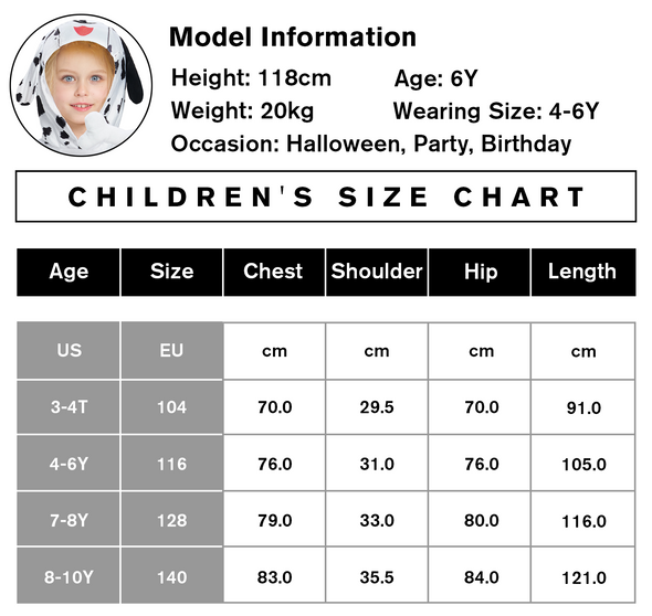 Kids 101st Day Dalmatian Jumpsuit 3 Pcs Halloween Costume