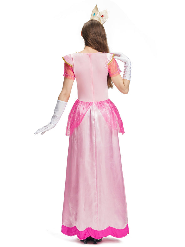 Women's Princess Peach Dress Headband Gloves Set Halloween Costume