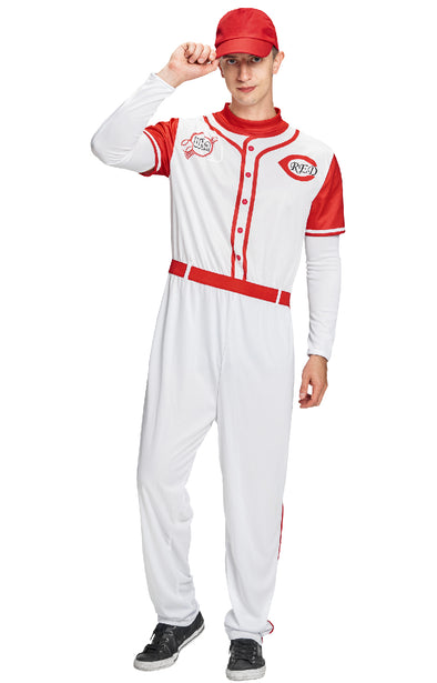 Men Baseball Jumpsuit Cap Sleeves Set Halloween Costume