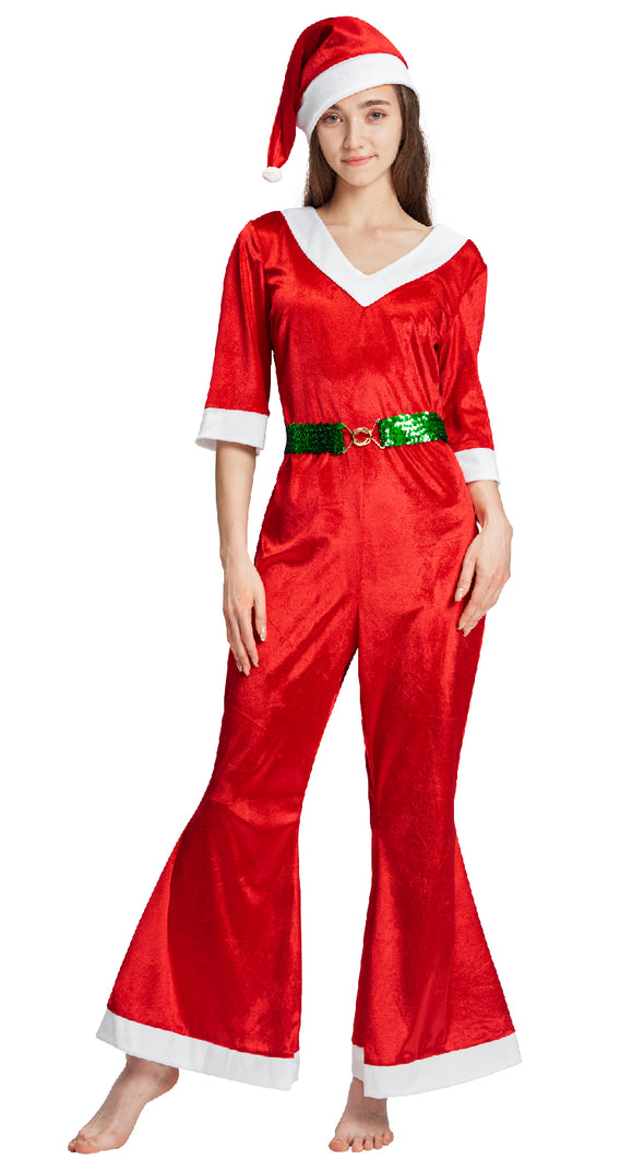 Women Mrs. Santa Claus Jumpsuit Hat Belt Set Christmas Costume